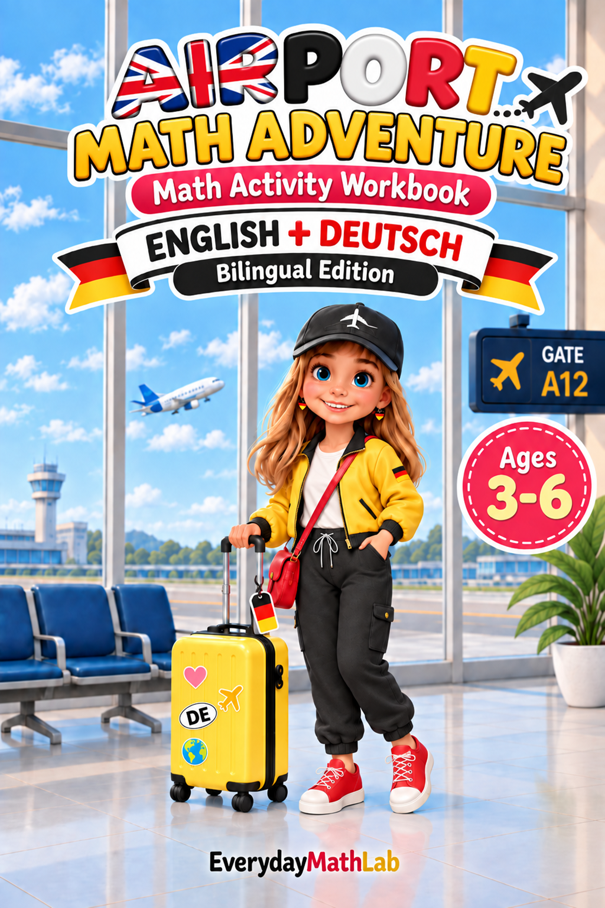 English and German Airport Math Adventure printable activity pack for ages 3 to 6
