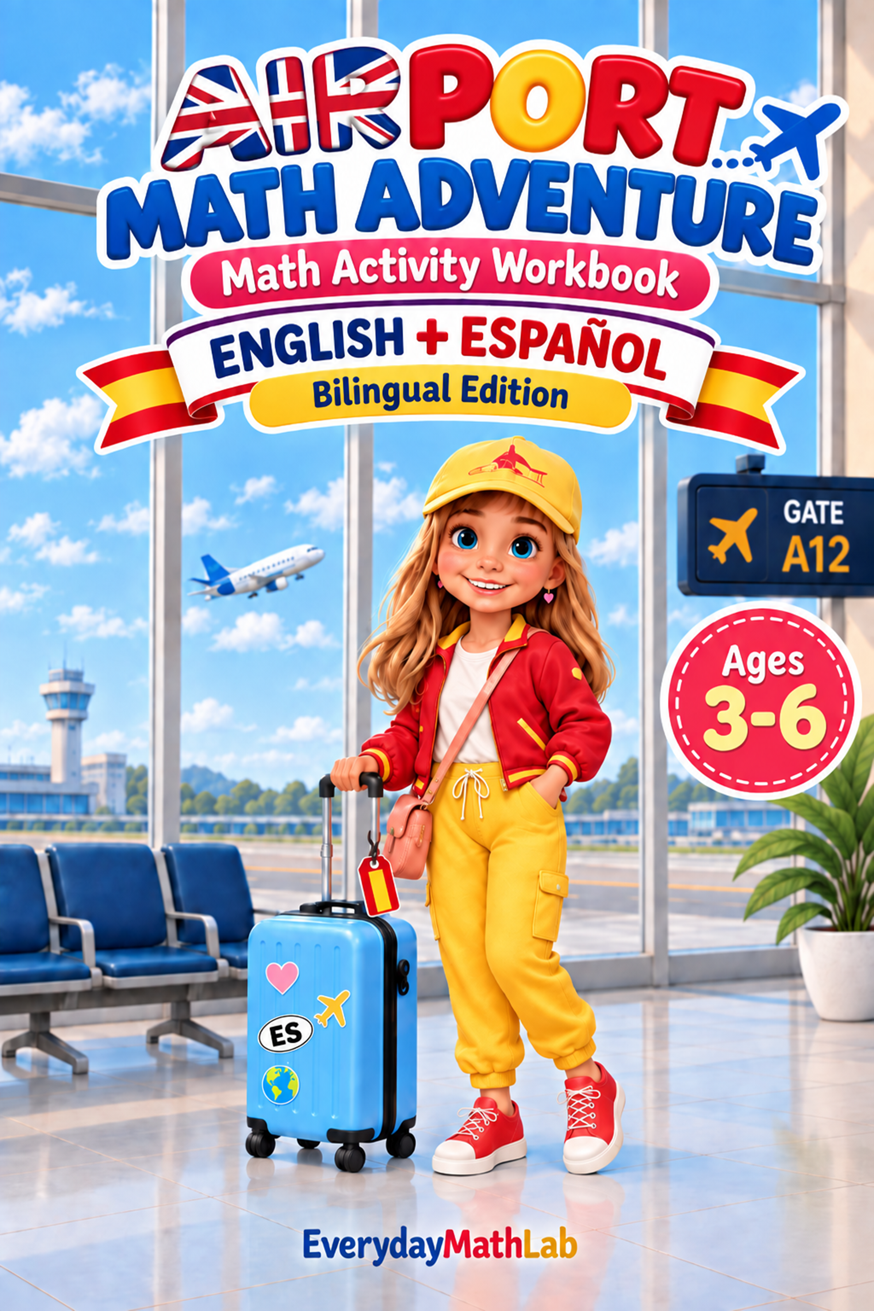 English and Spanish Airport Math Adventure printable activity pack for ages 3 to 6