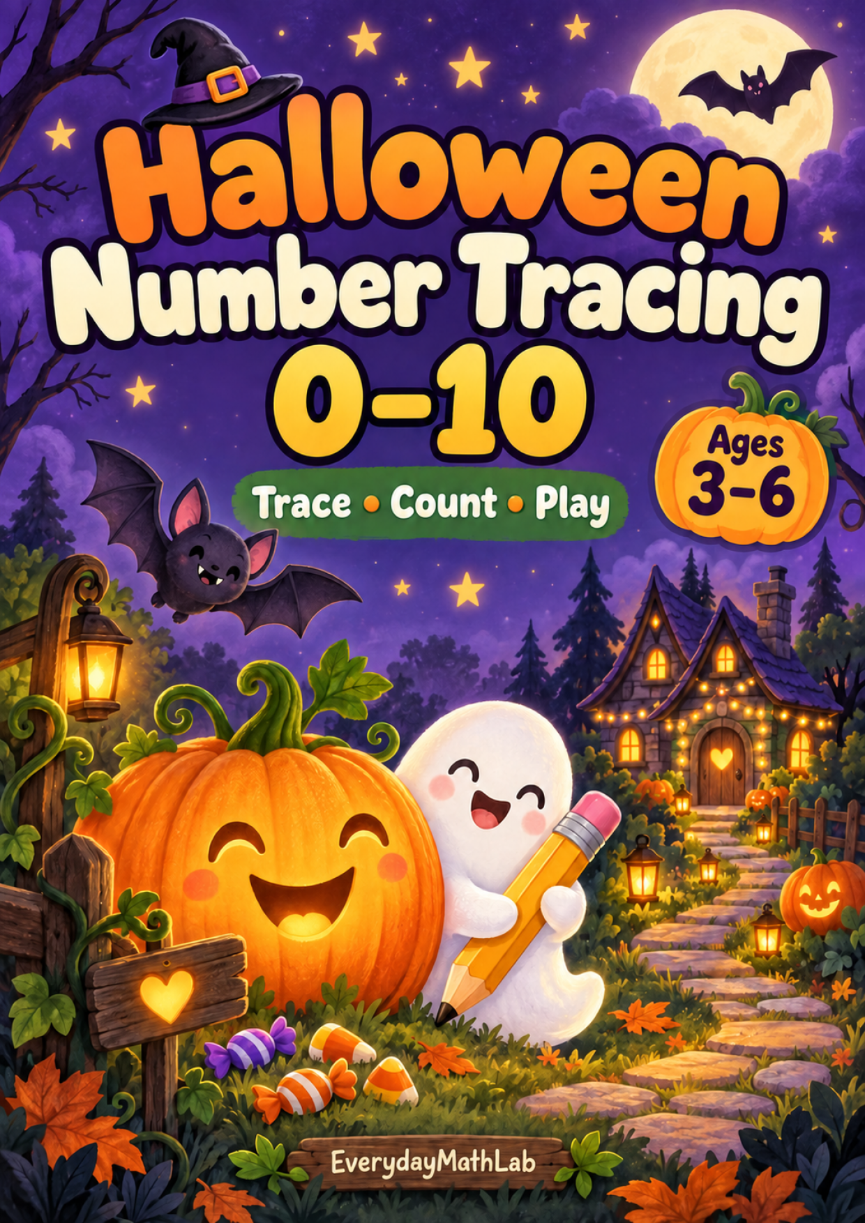 Halloween Number Tracing 0 to 10 printable workbook for ages 3 to 6