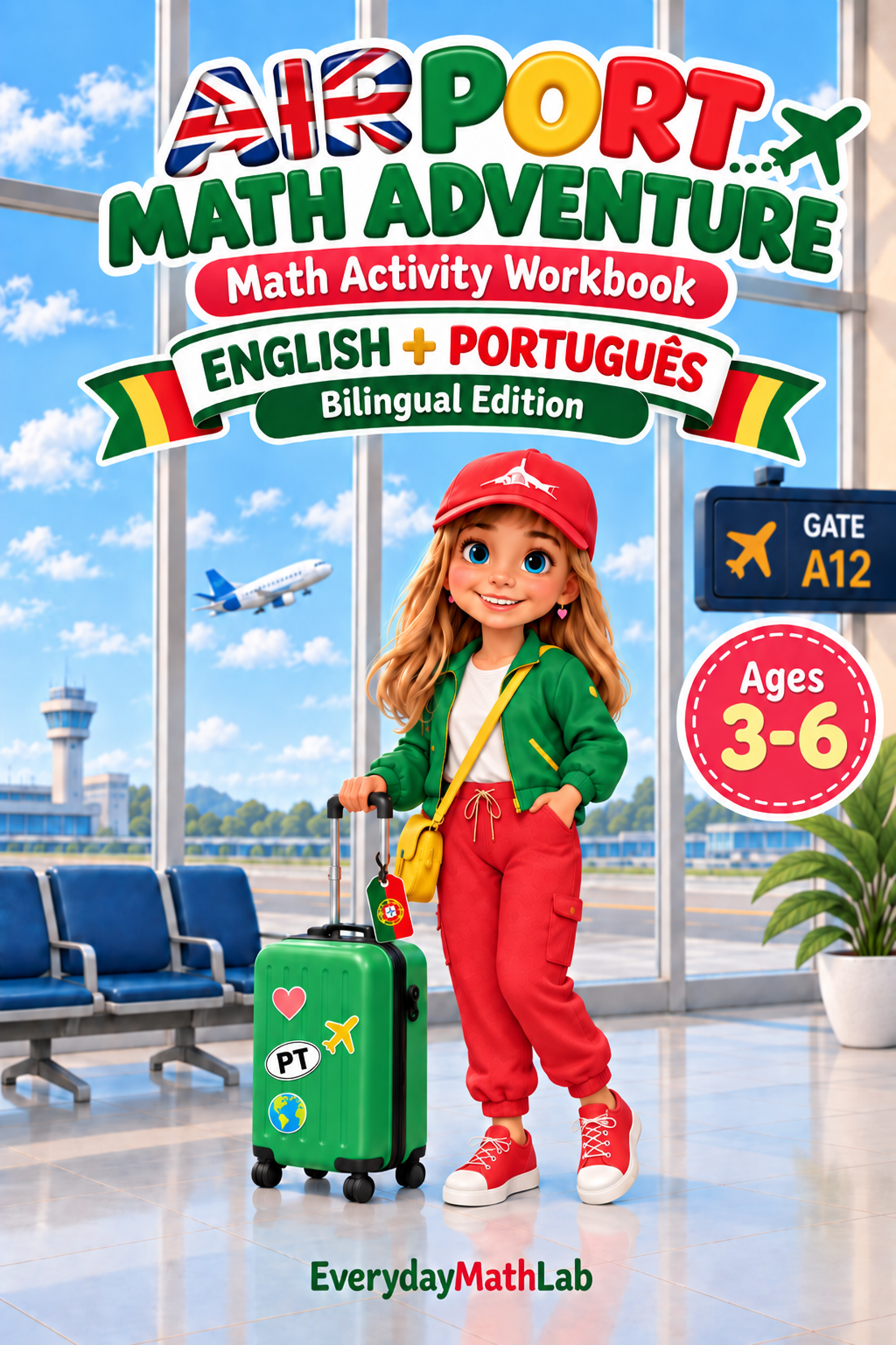 English and Portuguese Airport Math Adventure printable activity pack for ages 3 to 6