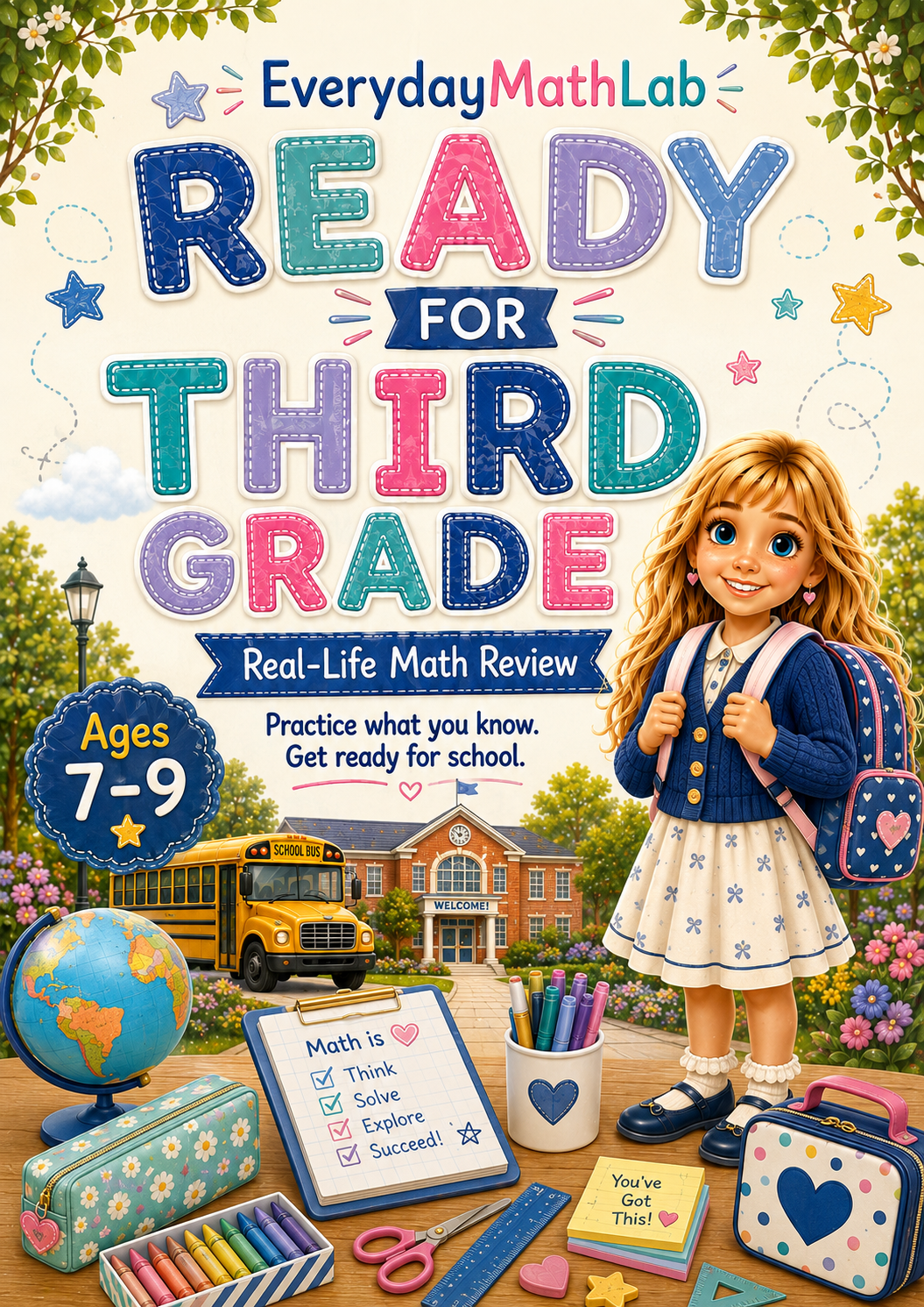 Ready for Third Grade real-life math review workbook for ages 7 to 9